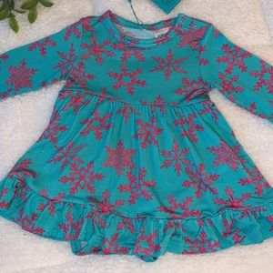 NWT Posh Peanut Queen of Snowflakes Ruffled Bodysuit Dress 6-12M Blue